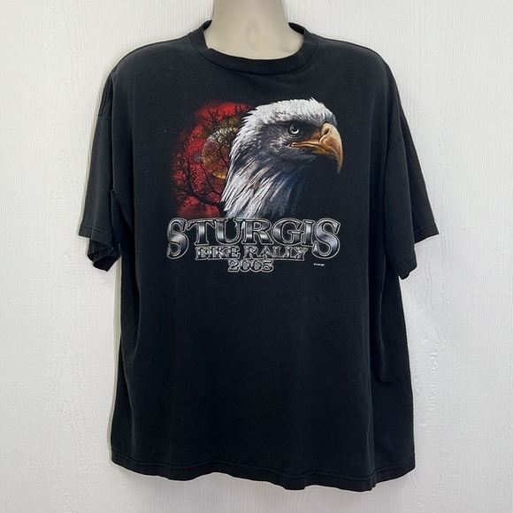 Vintage - 2005 Sturgis Bike Rally Bald Eagle Moon Light Black Short Sleeve T XL - Picture 2 of 11